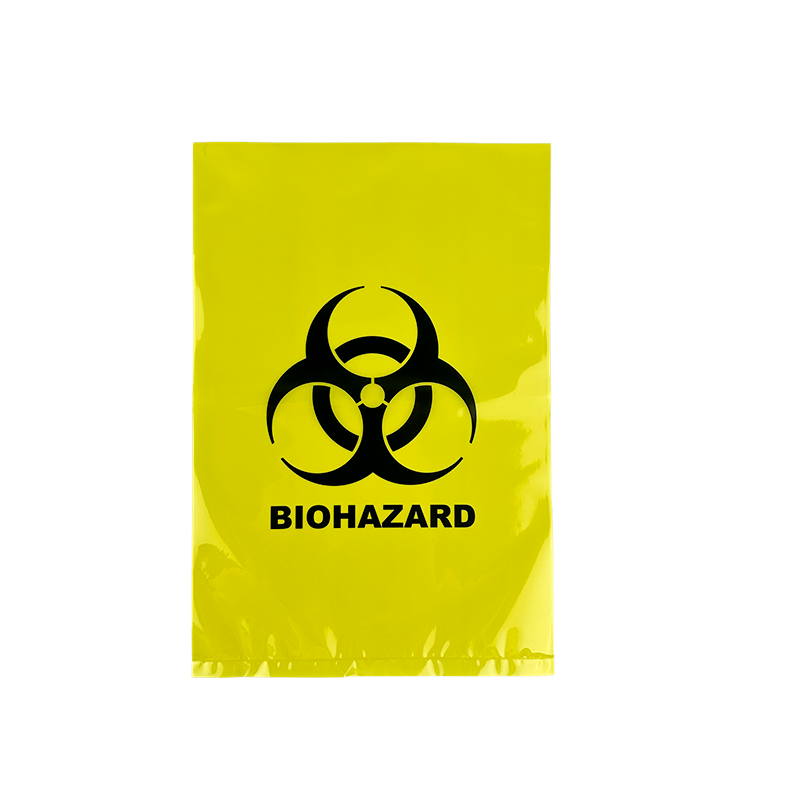 Yellow biohazard  medical waste flat bag