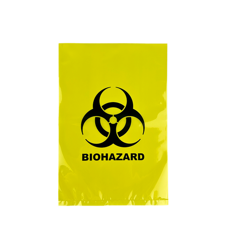 Gelber Biohazard-Flachsack für medizinische Abfälle
