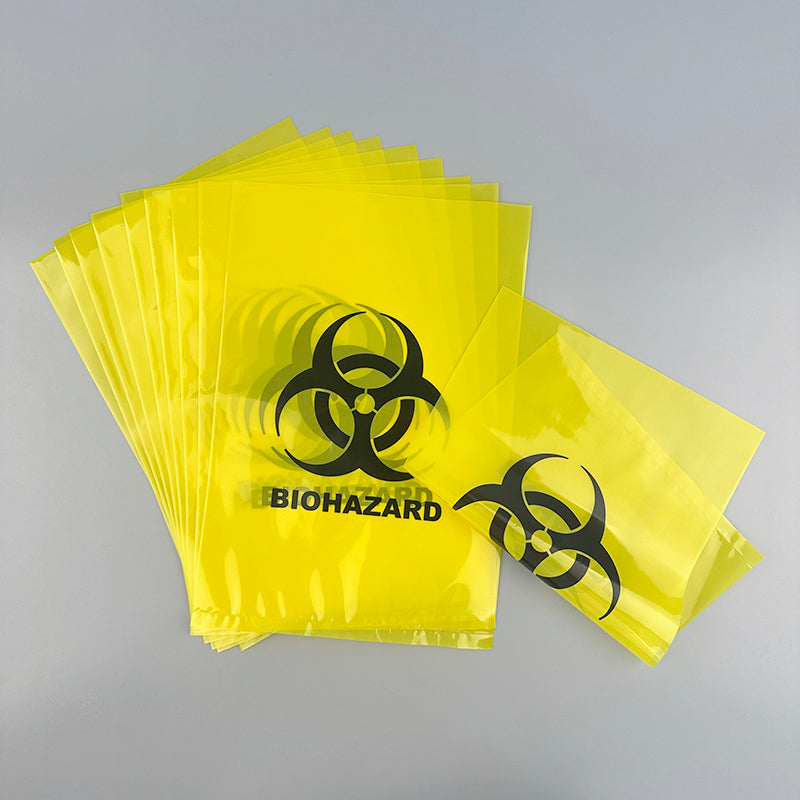 Yellow biohazard  medical waste flat bag