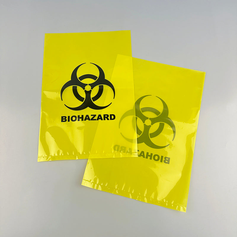 Yellow biohazard  medical waste flat bag