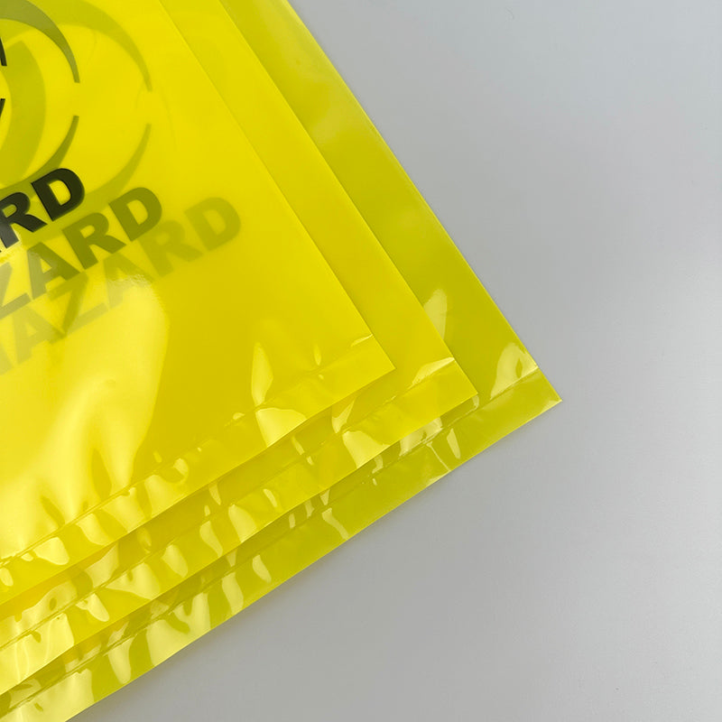Yellow biohazard  medical waste flat bag